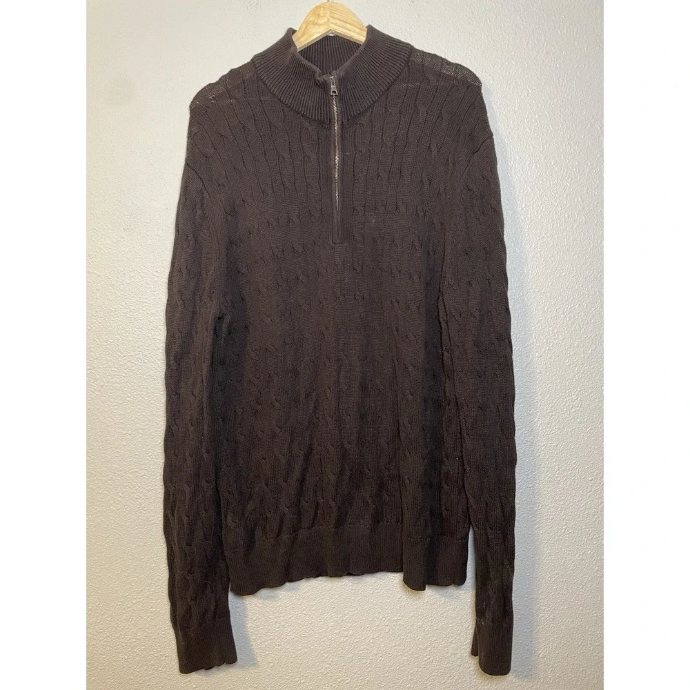 Banana Republic Sweater Mens Large Brown 1/4 Zip Pullover Long Sleeve Cable Knit